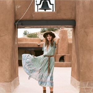 Spell Jasmine Jade Flutter Sleeve Dress Size S